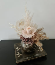 Load image into Gallery viewer, Boho neutral preserved rose Mother&#39;s day flowers in unique pot &amp; tray
