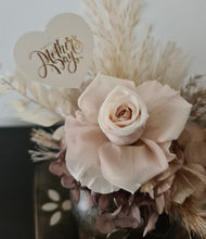 Load image into Gallery viewer, Boho neutral preserved rose Mother&#39;s day flowers in unique pot &amp; tray
