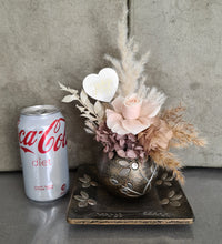 Load image into Gallery viewer, Boho neutral preserved rose Mother&#39;s day flowers in unique pot &amp; tray
