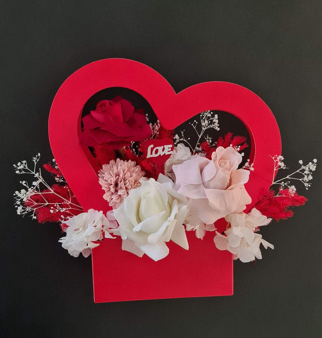 Love heart basket with everlasting flowers