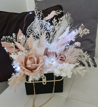 Load image into Gallery viewer, Valentines Gift – Boho blush rose in Elegant bag with lights
