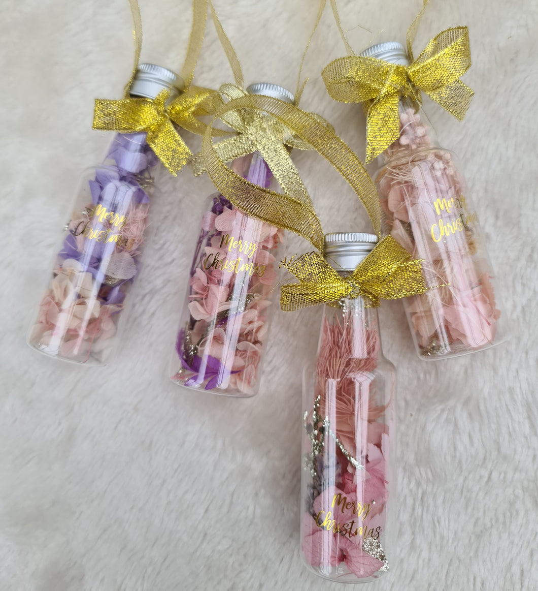Preserved Everlasting flowers Christmas Bottles Xmas Décor - Pink & Purple Colours