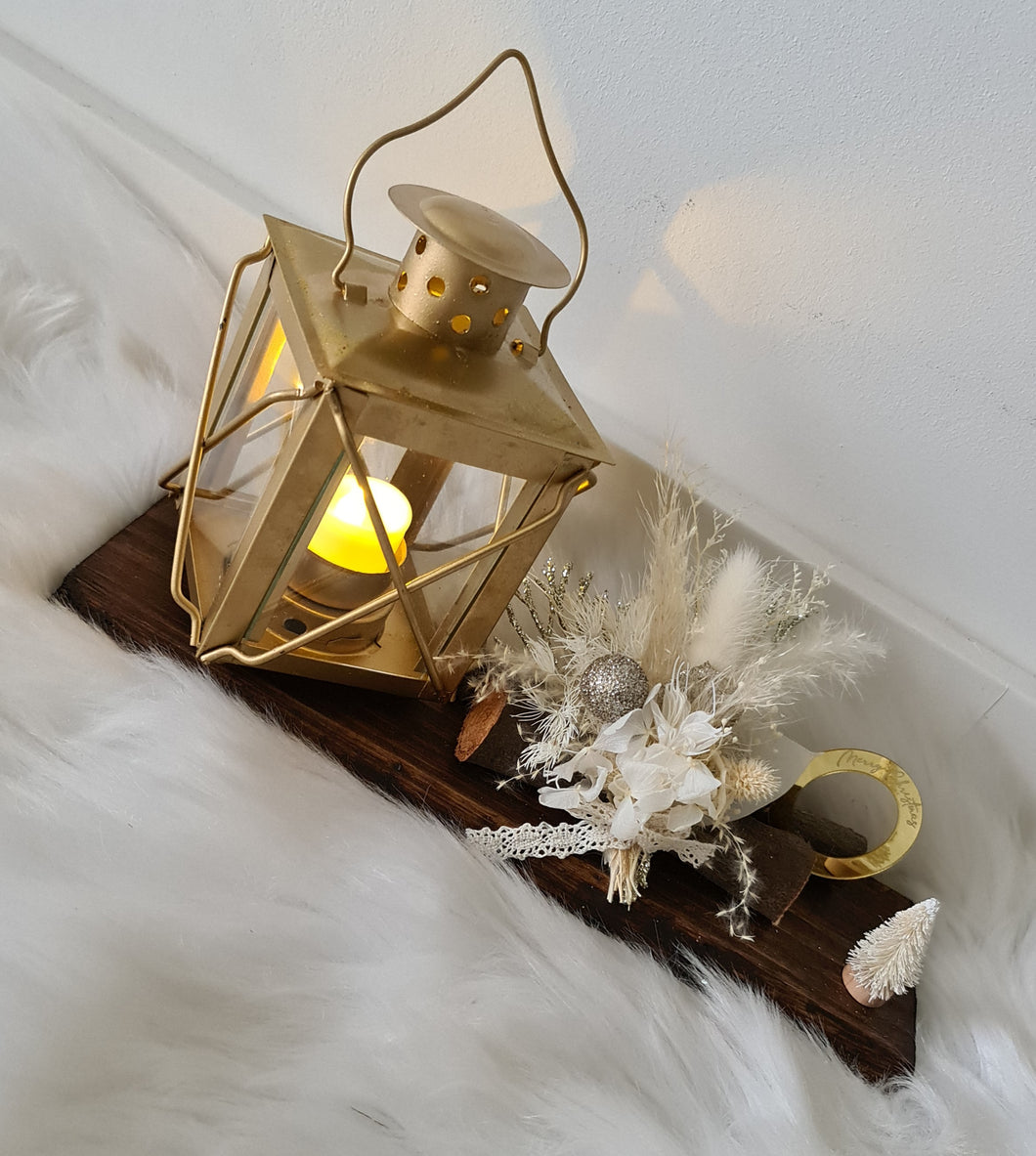 Boho Preserved flowers Xmas deco with lantern XMAS95