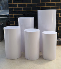 Load image into Gallery viewer, White cylinder plinth cake or flower stand - 60cm - HIRE ONLY
