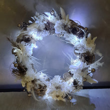 Load image into Gallery viewer, Preserved everlasting flowers Christmas wreath with lights
