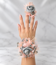 Load image into Gallery viewer, Everlasting flowers school formal / prom corsage &amp; buttonhole set - pink &amp; silver bling
