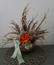 Load image into Gallery viewer, Orange &amp; sage everlasting flowers in unique egg pot - MOT03
