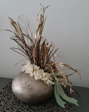 Load image into Gallery viewer, Orange &amp; sage everlasting flowers in unique egg pot - MOT03

