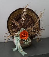 Load image into Gallery viewer, Orange &amp; sage everlasting flowers in unique egg pot - MOT03
