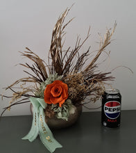 Load image into Gallery viewer, Orange &amp; sage everlasting flowers in unique egg pot - MOT03
