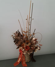 Load image into Gallery viewer, Terracotta preserved peony in wicker pot - MOT05
