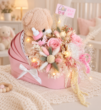 Load image into Gallery viewer, X - Baby girl preserved flowers &amp; toy in pram
