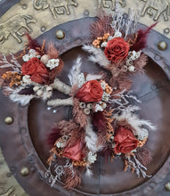Load image into Gallery viewer, 5 x Rustic style buttonholes with mini preserved roses
