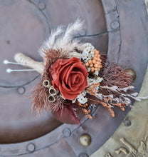 Load image into Gallery viewer, 5 x Rustic style buttonholes with mini preserved roses
