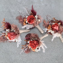 Load image into Gallery viewer, 5 x Rustic style buttonholes with mini preserved roses
