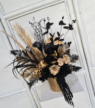 Load image into Gallery viewer, Everlasting preserved &amp; silk flowers in black &amp; gold
