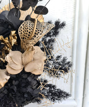 Load image into Gallery viewer, Everlasting preserved &amp; silk flowers in black &amp; gold
