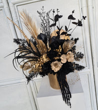Load image into Gallery viewer, Everlasting preserved &amp; silk flowers in black &amp; gold
