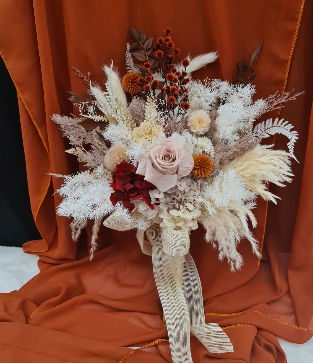 Fully preserved bridal bouquet - orange & neutral