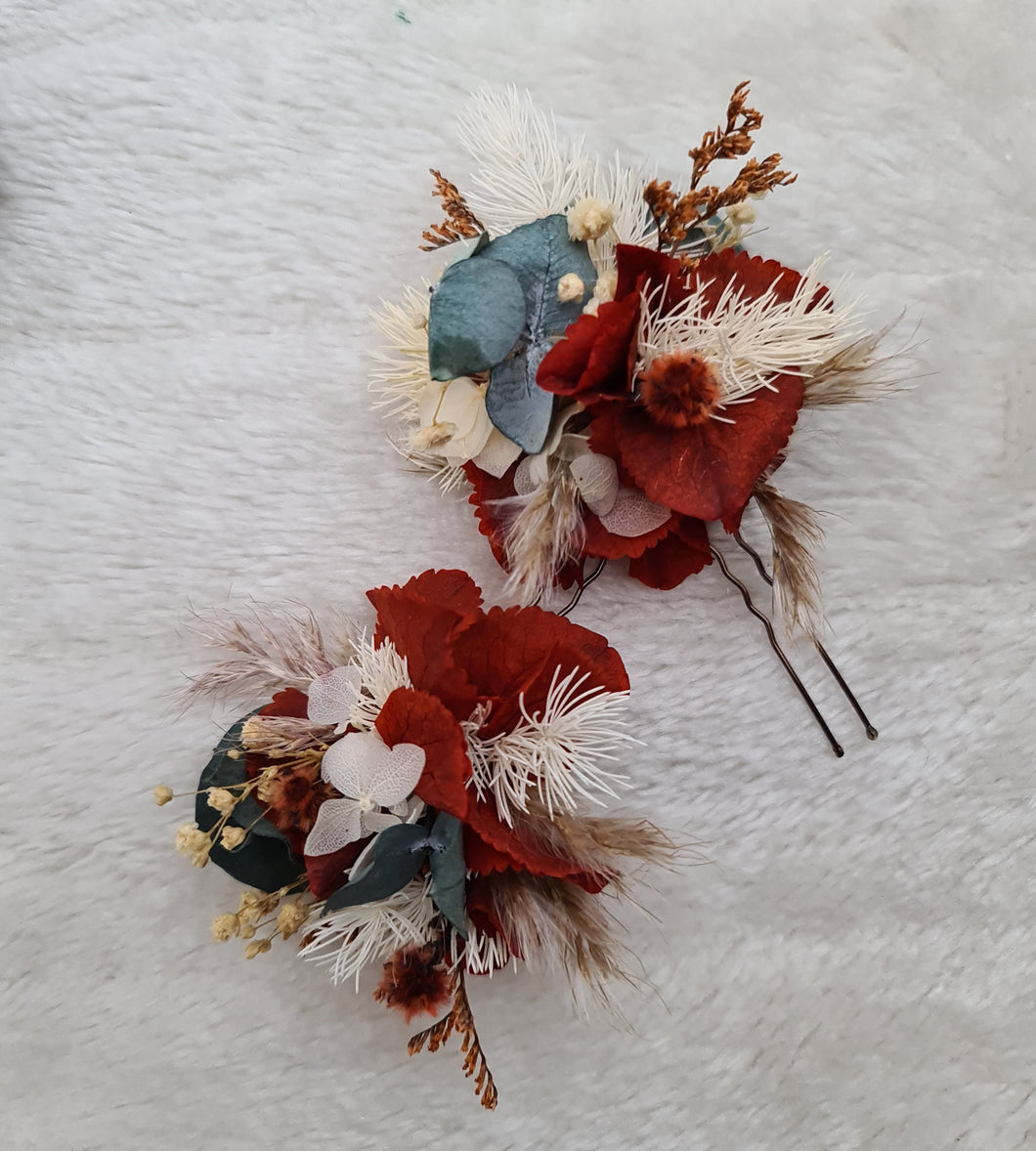 Everlasting flowers bobby pins  - terracotta, green & neutral