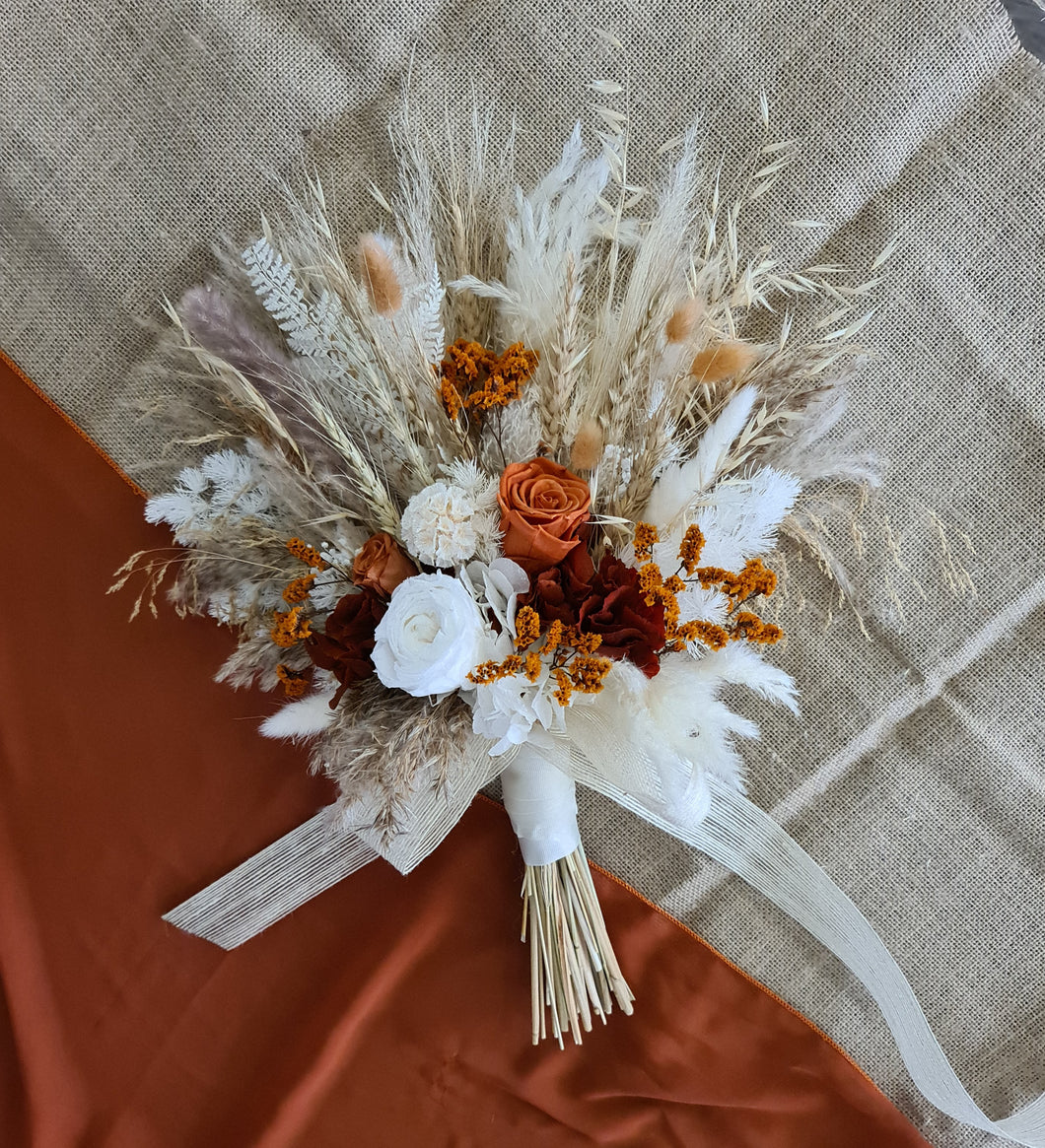 Everlasting flowers bridal bouquet in rustic style