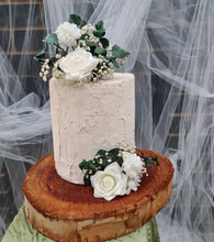 Load image into Gallery viewer, Spinning eucalyptus, white roses &amp; baby&#39;s breath cake topper

