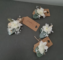 Load image into Gallery viewer, Sage green, green &amp; neutral wedding buttonholes
