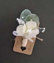 Load image into Gallery viewer, Sage green, green &amp; neutral wedding buttonholes
