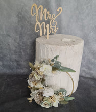 Load image into Gallery viewer, Cake flower hoop in neutral, green and sage green colours
