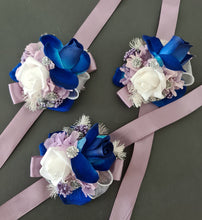 Load image into Gallery viewer, Purple &amp; blue ribbon corsages
