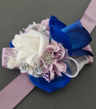 Load image into Gallery viewer, Purple &amp; blue ribbon corsages
