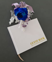 Load image into Gallery viewer, Wedding guest book flowers in purple &amp; blue

