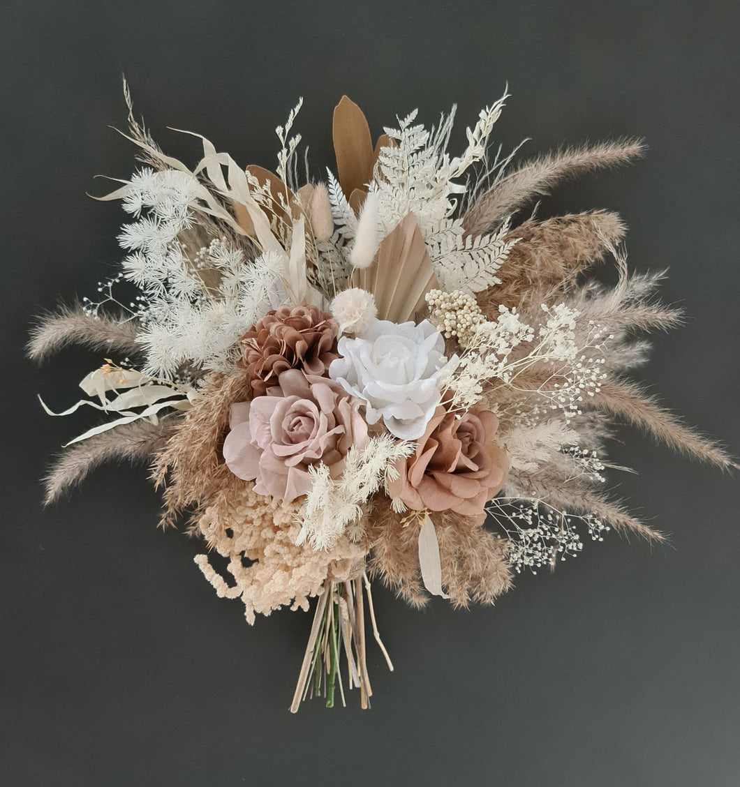 Boho bridal bouquet - real touch & preserved flowers