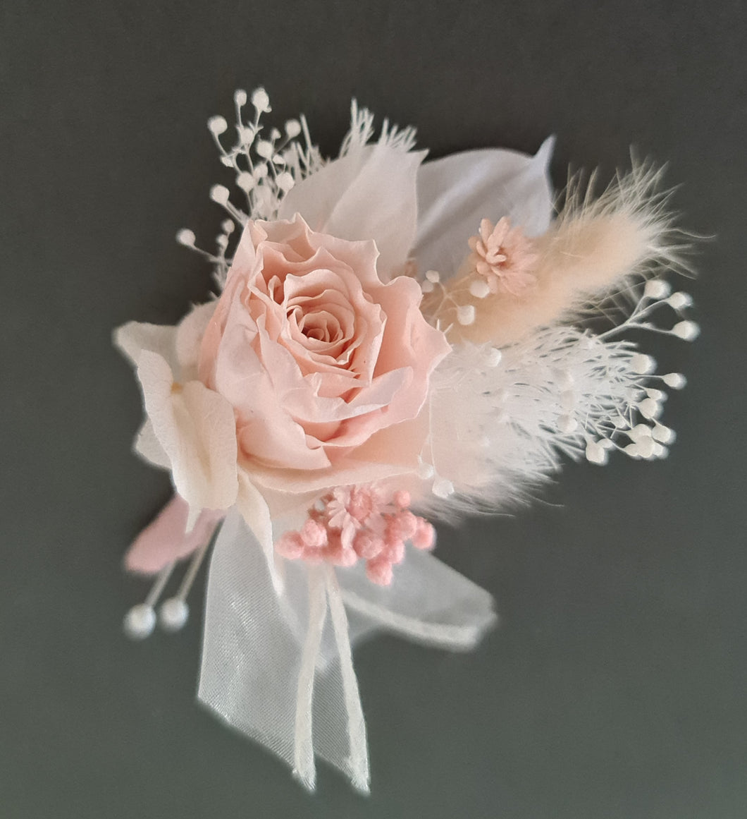 Boho blush mini preserved rose groom's buttonhole
