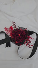Load and play video in Gallery viewer, Burgundy, red &amp; black everlasting flowers corsage w crystal – school formal, prom, graduation, wedding
