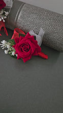 Load and play video in Gallery viewer, Bright red, green and white corsage &amp; buttonhole AB2165 - School formal, prom, graduation
