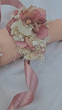 Load and play video in Gallery viewer, Blush &amp; nude everlasting flowers corsage n buttonhole set w crystals – school formal, prom, graduation, wedding
