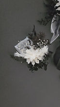 Load and play video in Gallery viewer, Unique black &amp; white preserved flowers corsage &amp; boutonniere set - School formal, prom, graduation, wedding
