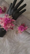 Load and play video in Gallery viewer, Hot Pink school formal / prom set - bangle corsage, buttonhole &amp; hair pin
