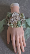 Load and play video in Gallery viewer, Unique sage green &amp; sand colours everlasting flowers corsage – school formal, prom, wedding
