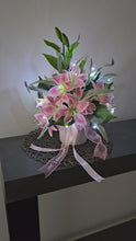Load and play video in Gallery viewer, Pink lilies in white pot with lights – AB2191
