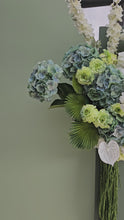 Load and play video in Gallery viewer, Green &amp; white large hanging flowers for arch / backdrop / arbour - HIRE ONLY
