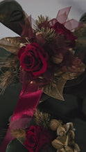 Load and play video in Gallery viewer, Burgundy, gold &amp; green preserved corsage &amp; buttonhole - School formal
