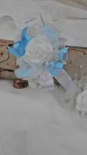 Load and play video in Gallery viewer, White baby blue corsage &amp; buttonhole set - School formal, prom, graduation, wedding
