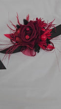 Load and play video in Gallery viewer, Everlasting flowers black &amp; red corsage w crystals – school formal, prom, graduation

