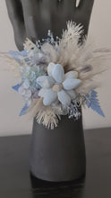 Load and play video in Gallery viewer, Soft blue grey &amp; silver everlasting flowers school formal / prom / graduation corsage
