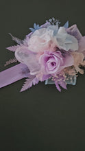 Load and play video in Gallery viewer, Preserved flowers pastel colour corsage blue, pink &amp; violet – school formal, prom, graduation

