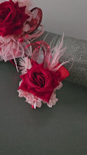 Load and play video in Gallery viewer, Pink &amp; bright red everlasting flowers corsage &amp; buttonhole AB2148 - School formal, prom, graduation
