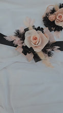 Load and play video in Gallery viewer, Blush pink &amp; black preserved flowers corsage &amp; buttonhole – school formal, prom, wedding

