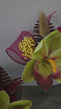 Load and play video in Gallery viewer, Burgundy &amp; Green orchid corsage &amp; buttonhole AB2132 - School formal, prom, graduation

